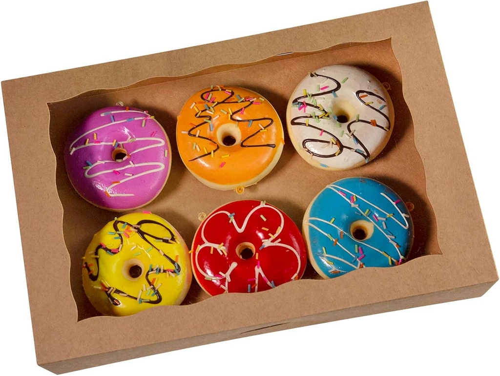 Brown Pastry Bakery Box 14x10x3inch,Large Donuts,Muffins,Cookies Boxes with PVC Window - Auto-Pop up Paper Box Nature Cardboard Take Out Container,Pack of 8