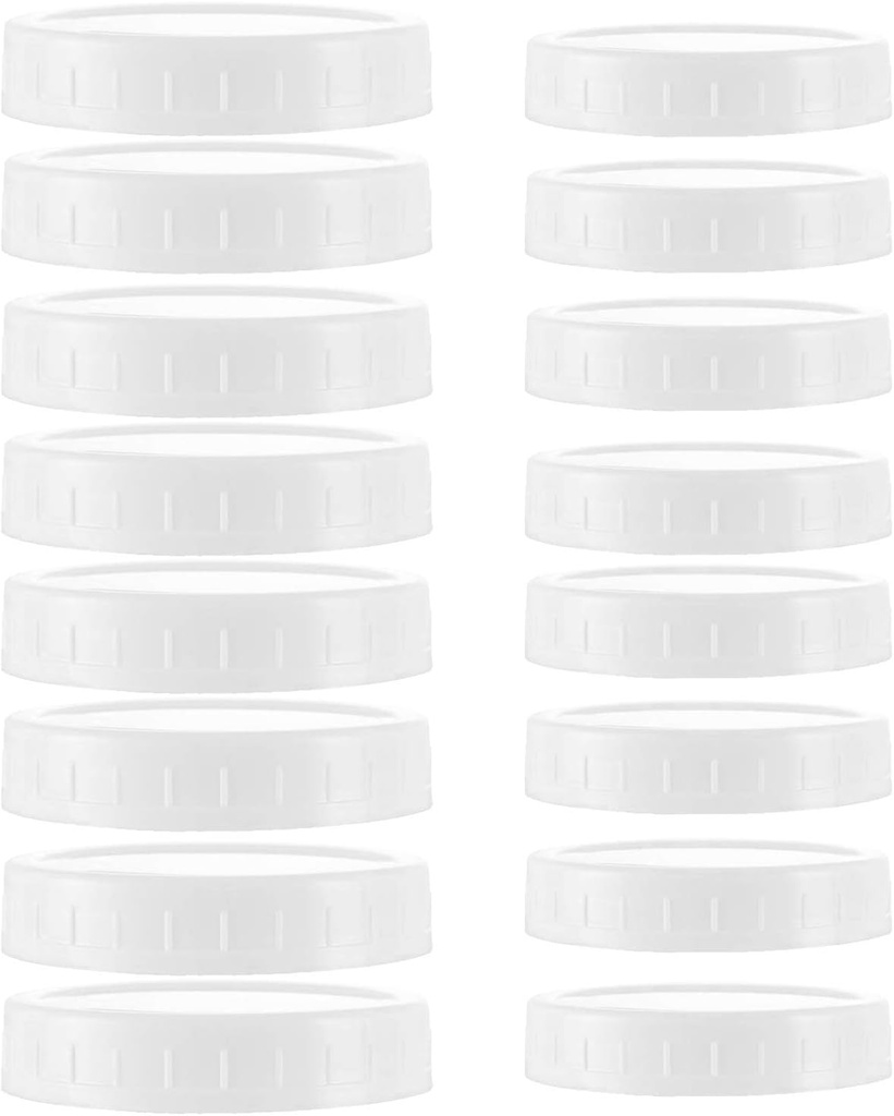 16Pcs Plastic 8 Regular Mouth Lids and 8 Wide Mouth Plastic Storage Caps for Mason Jars, White