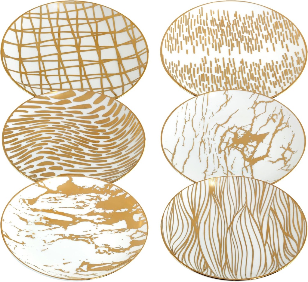 Certified International Matrix Gold Plated 6" Luncheon/Canape Plates, Set of 6 Assorted Designs