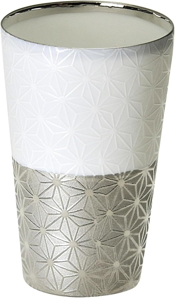 Mino Yaki US-7057B Tumbler, Cold Sake Cup, Sake Bottle, Approx. 4.1 fl oz (130 ml), Thin Hemp Leaves, Platinum, Silver, Made in Japan