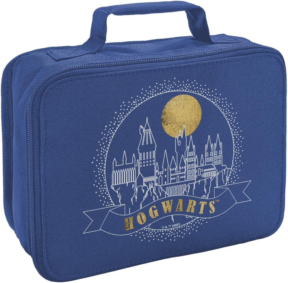 LOGOVISION Harry Potter Hogwarts Line Art Insulated Soft Sided Lunch Box - Reusable Lunch Bag For School Office Work, BPA Free, Royal