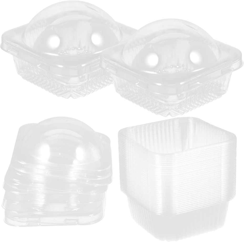 UPKOCH Dessert Cups 50Pcs Mini Cake Box Clear Plastic Cookies Muffins Dome Box Mooncake with Clear Dome for Christmas Wedding Birthday Party Supplies Cupcake Containers
