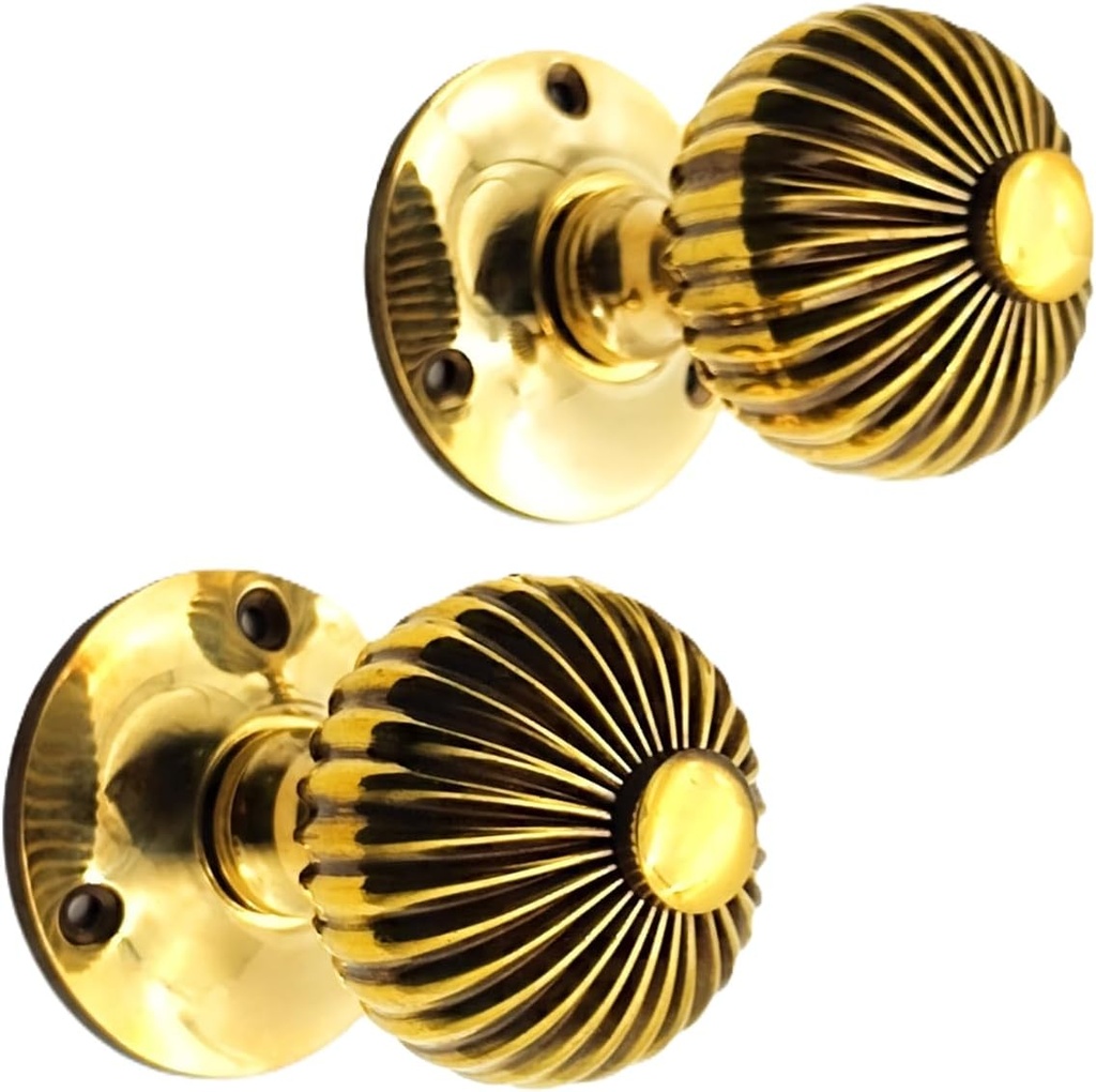 Regency Reeded Mortice Door knob with Escutcheons/Privacy Aged Brass (Door knob Only)
