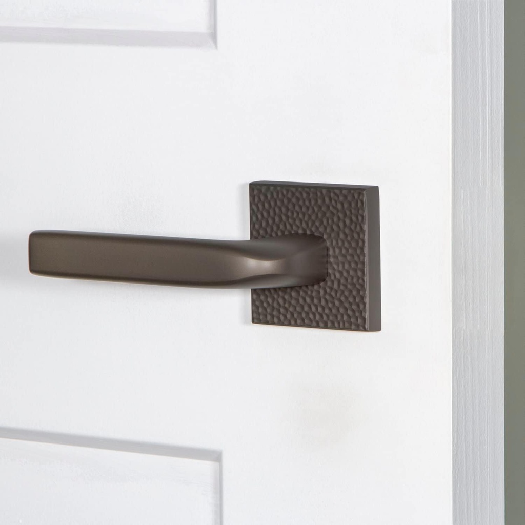 Viaggio QADMHMBLL_DD Quadrato Hammered Solid Brass Non-Turning Two-Sided Dummy Door Lever Set with Bella Lever and Quadrato Hammered Backplate - Satin Black