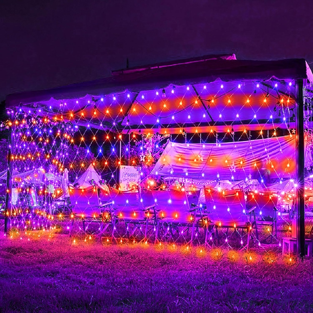 weillsnow 198 LED Halloween Net Lights,9.8FT*6.6FT Connectable Plug in Waterproof Mesh Lights with 8 Modes, Halloween Decorations Outdoor for House, Garden, Bush Decor