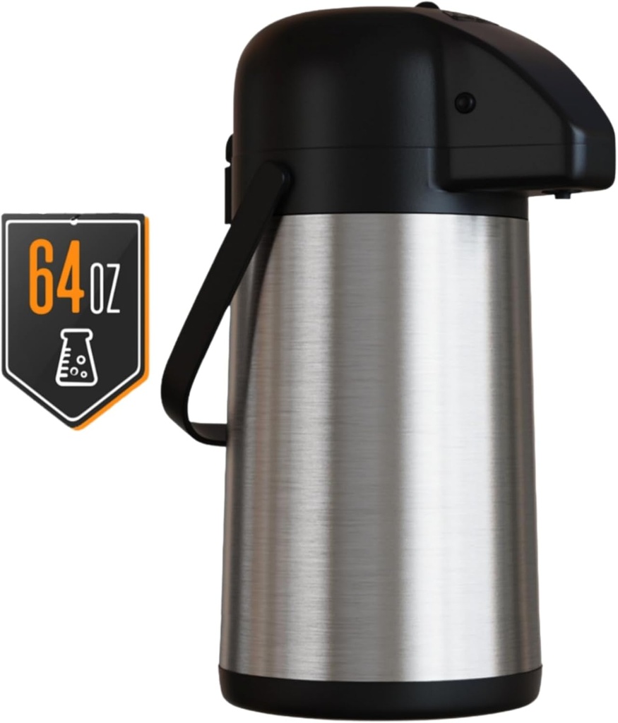 Coffee Carafe for Keeping Hot 64oz / 1.9L – Insulated Stainless Steel Coffee Dispenser with Pump, Large Thermal Beverage Carafe for Coffee, Tea, Water, Parties
