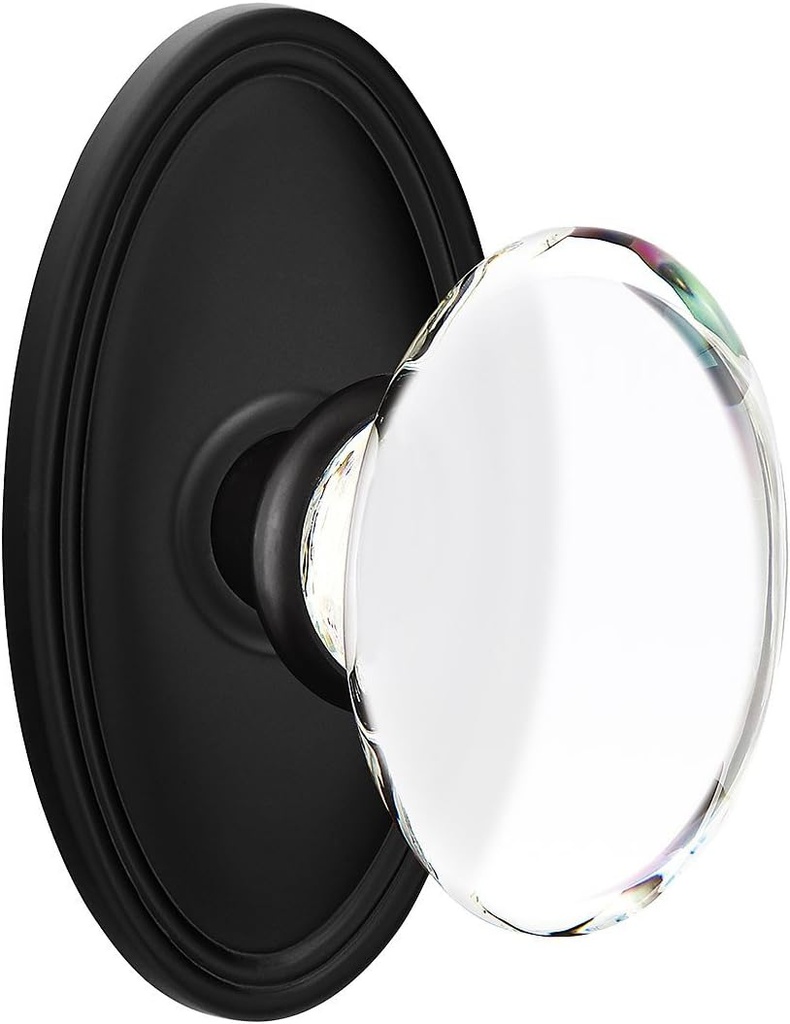 Oval Rosette Door Set with Hampton Crystal Knobs Double Dummy in Matte Black