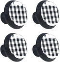 Round Drawer Handle Classic Buffalo Plaid Check Black White Crystal Glass Dresser Cabinet Knobs Pulls with Screws for Home Kitchen Wardrobe Cupboard Closet 4 Pieces