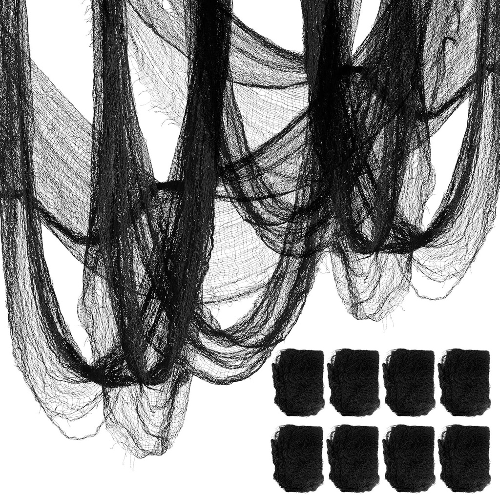 8 Pack Halloween Black Gauze Wall Decor,Outdoor Halloween Fake Spider Web Decorations Webbing,Cobwebs Mesh Spooky Fabric,30X72 in Black Cheesecloth for Haunted House Indoor Creepy Cloth Backdrop