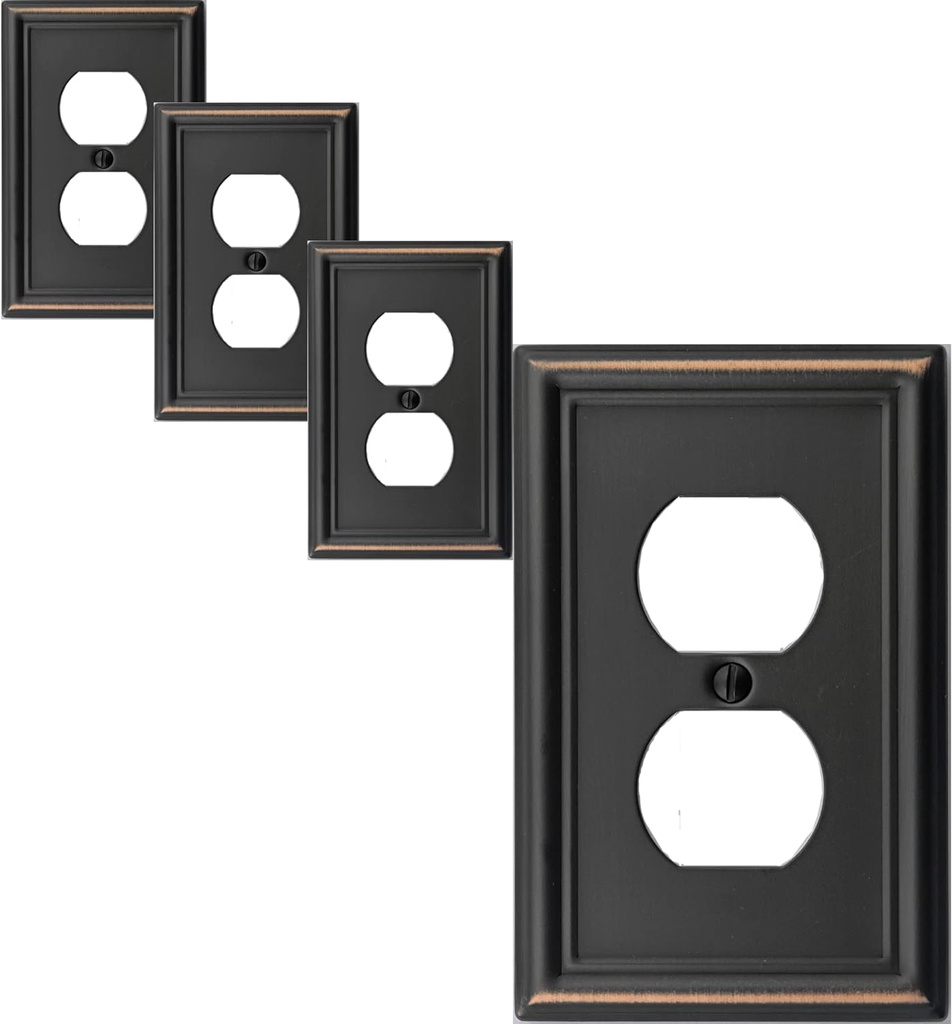 Single Duplex Outlet Light Switch Cover Luca Metal Wall Plate, 4-Pack Aged Bronze 1 Gang, Oil Rubbed Bronze for Receptacle Light Switch, Outlet Cover Decorative, Wallplate, Midsize, Durable