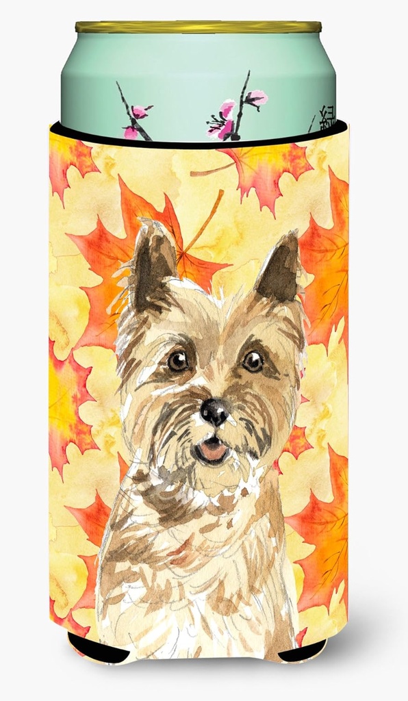 Caroline's Treasures CK1846TBC Fall Leaves Cairn Terrier Tall Boy Hugger Can Cooler Sleeve Hugger Machine Washable Drink Sleeve Hugger Collapsible Insulator Beverage Insulated Holder