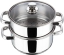 Vinod Stainless Steel Steamer 2 Tier with Glass Lid 20 cm | 2.5 mm Thick Base | Multi Purpose Momos, Modak Maker Steamer | Induction and Gas Base | Silver