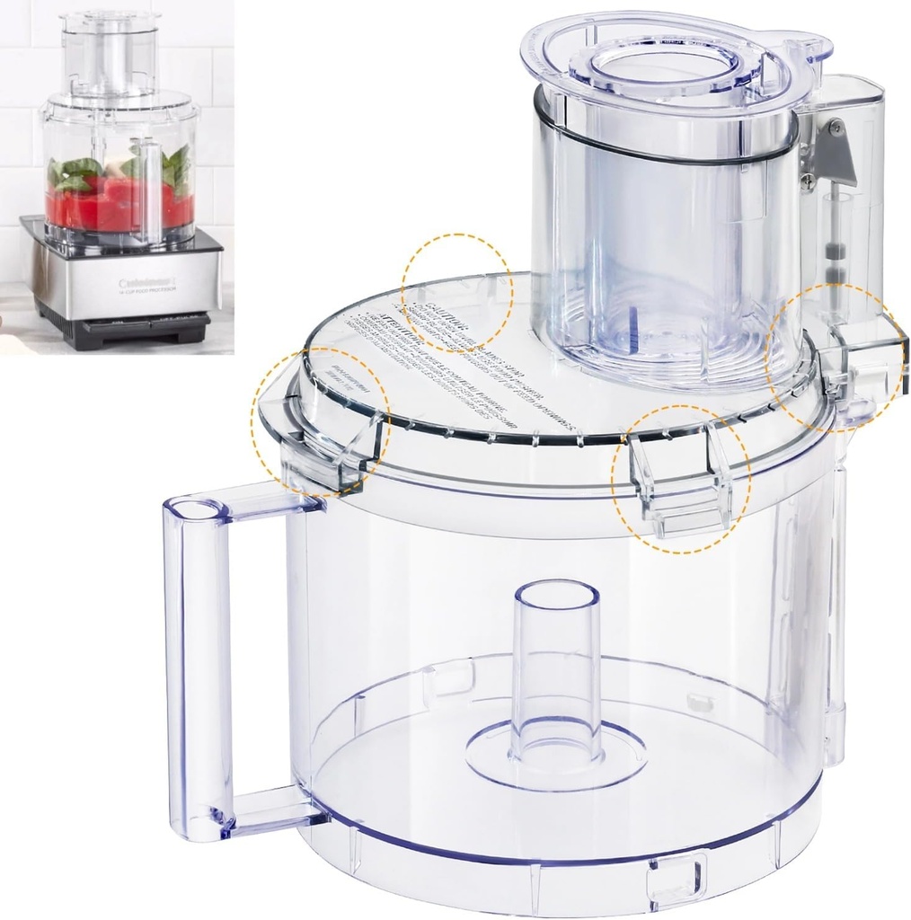 4 Locking Tabs Bowl DLC-005AGTXT1 Cover DFP-14NWBCT1 Food Processor 14-cup Work Bowl Kit Replacement with Pusher DLC-2014PT1,Fits Cuisinart DFP-14, DFP-14BCN, DFP-14BCNY