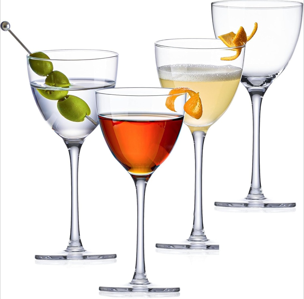 Nick and Nora Cocktail Glasses, Set of 4, 5.8 oz Hand Blown Crystal, Elegant Glassware for Manhattan and Cosmopolitan (4 SET)
