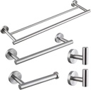 5-Pieces Bathroom Accessories Kit Bathroom Hardware Set Brushed Stainless Steel Wall Mounted - Includes 24" Double Towel Bar, 12" Hand Towel Bar, Toilet Paper Holder, 2X Robe Towel Hooks