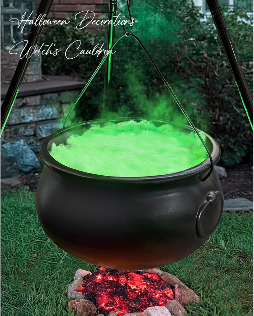 Halloween Decorations - Large Witches Cauldron on 54" Tripod with Lights - Black Plastic Bowl Decor - Hocus Pocus Candy Bucket Decoration for Indoor Outdoor Home Room Porch Yard Lawn Party Outside
