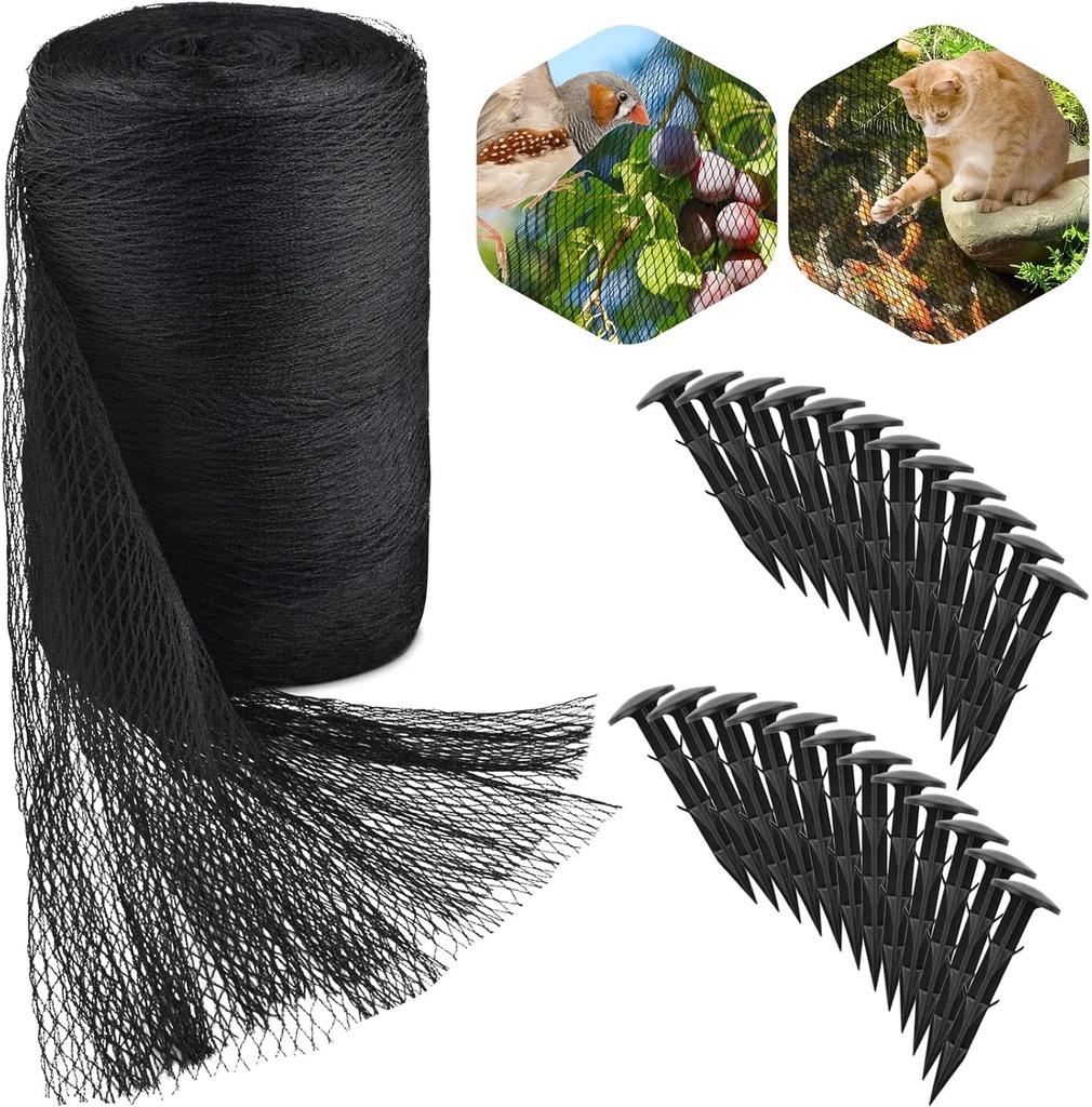 PACETAP 20 x 30 Ft Koi Pond Netting Kit, Heavy Duty Pond Netting Mesh Net Cover for Leaves, Protecting Koi Fish from Birds, Cats -Stakes Included