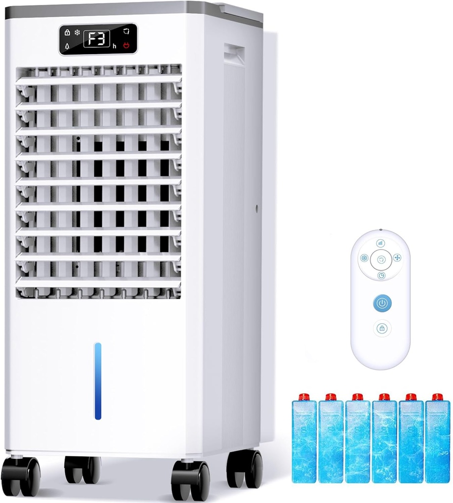 Windowless Portable Air Conditioners Fan, Evaporative Air Cooler w/3 Modes & 3 Speeds, 12H Timer for Smart Auto-off, 2-Gal Tank for 20H Cooling,16FT Remote,No Hose Needed,46db Swamp Cooler