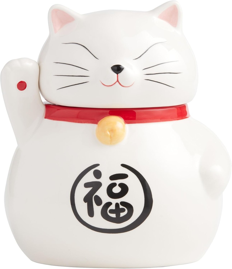 Ceramic Cookie Jar - Lucky Cat Cookie Jars with Lids Airtight - Cute Cookie Jar for Ceramic Canister - Versatile Ceramic Jar with Lid for Cookie Canister - Funny Cookie Jar for Cat Lovers (White)