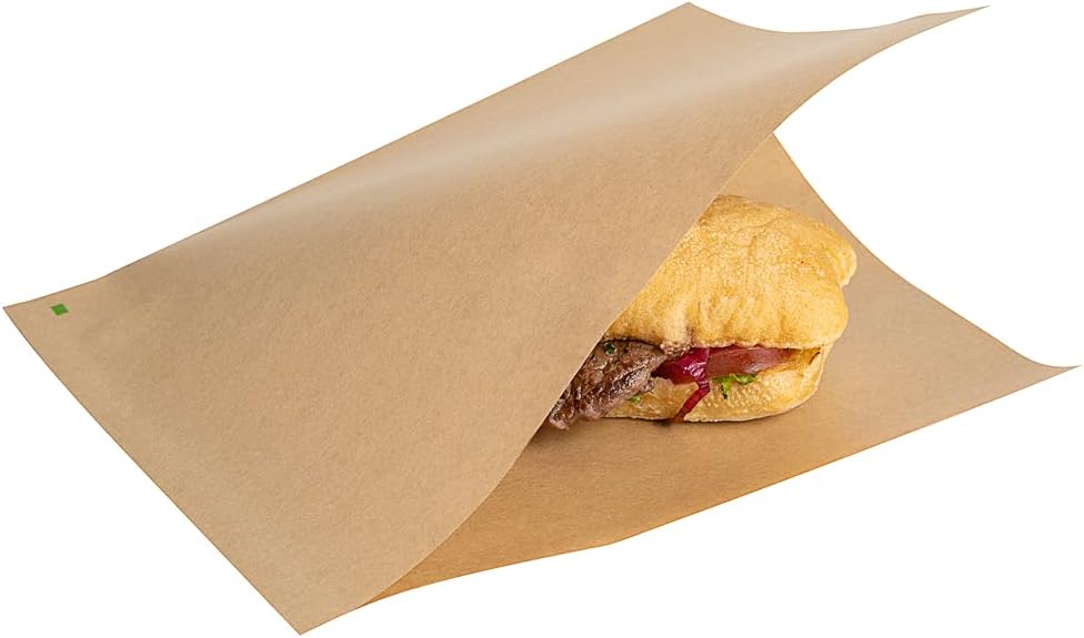Restaurantware Bag Tek 10" x 9" Double Open Bags 100 Large Deli Paper Sheets - Disposable Greaseproof Brown Kraft Deli Wrap Liners For Snacks Cookies And More