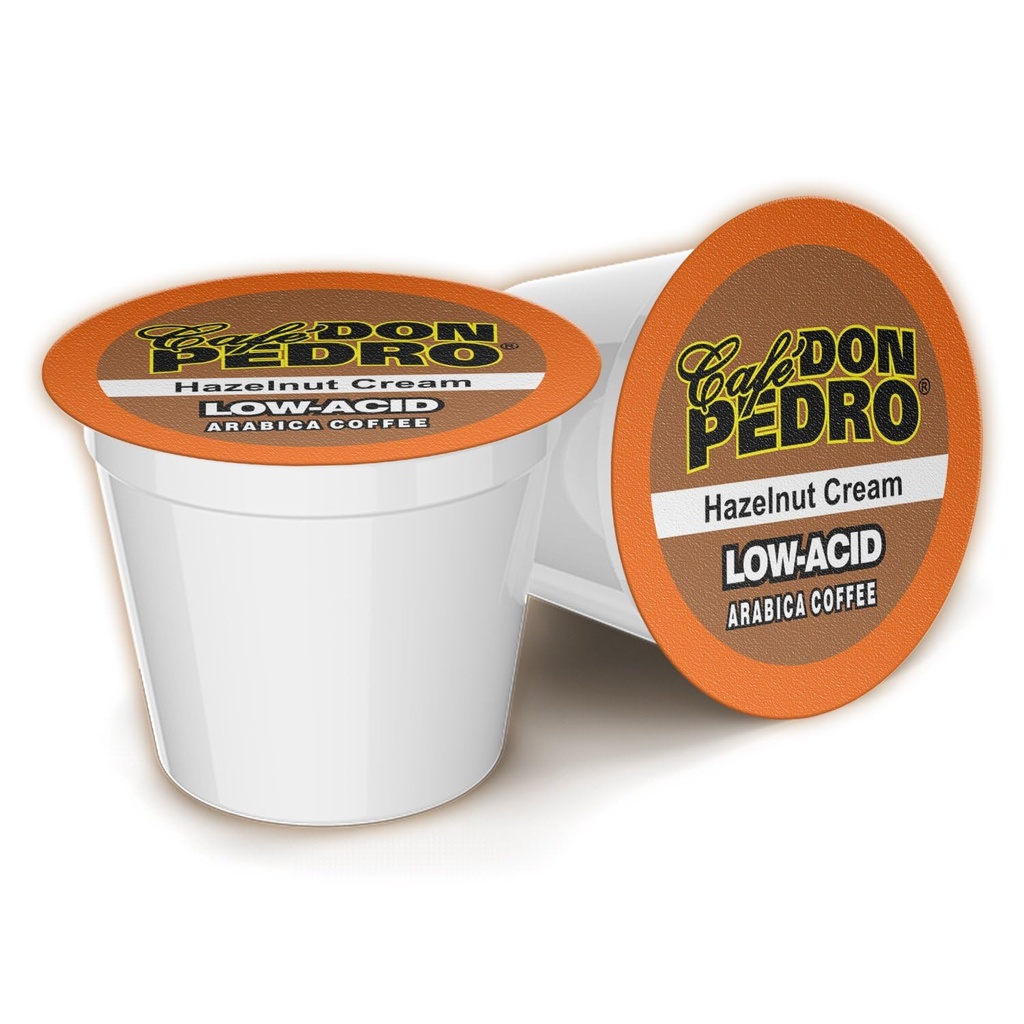 Cafe Don Pedro Hazelnut Cream Low Acid Coffee Pods - Compatible with Keurig K-cup Coffee Maker, 100% Arabica, Battles Heartburn, Acidic Reflux, 72 count
