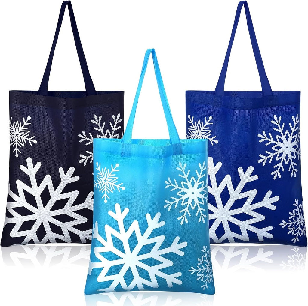 Hosuly 15 Pcs Large Snowflake Gift Bags 15 x 17 Inch Winter Wonderland Tote Reusable Frozen Jumbo Bags with Handle for Winter Party Favor Supply