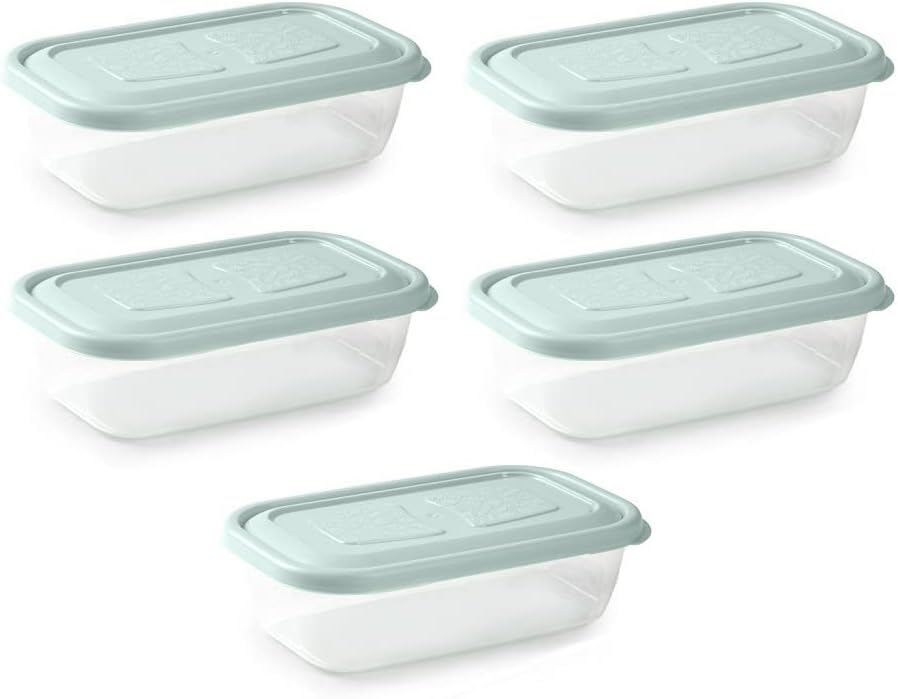 Set of 5 Plastic Food Containers, BPA Lunch Boxes, Microwave, zer and Dishwasher Safe, Pastel Colours (Green, 600 ml)