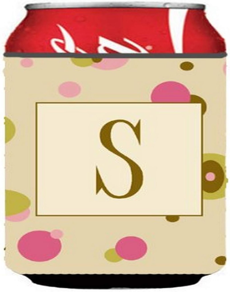 Caroline's Treasures CJ1004-SCC Letter S Initial Monogram - Tan Dots Can or Bottle Hugger Cooler Washable Drink Sleeve Collapsible Beverage Insulated Holder, Can Hugger, Multicolor