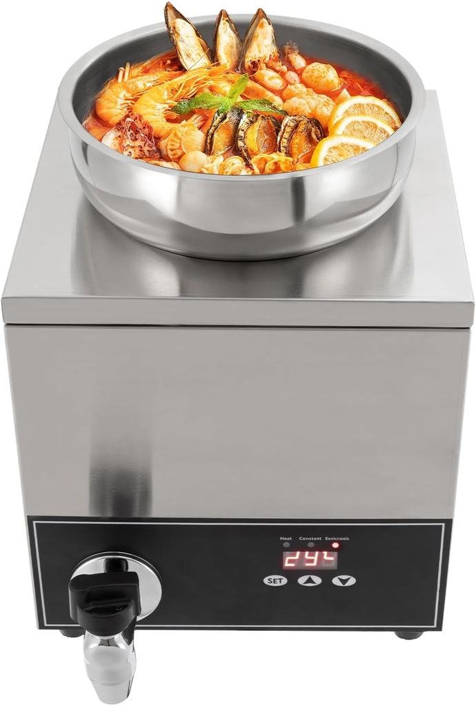 Automatic Pearl Cooker, 150W 7L/1.85Gal Commercial Food Warmer with Faucet, 30-99°C Stainless Steel Soup Warmer with Spoon, 24H Keep Warm Countertop Slow Cooker, Electric Tapioca Bubble Tea Stew Pot