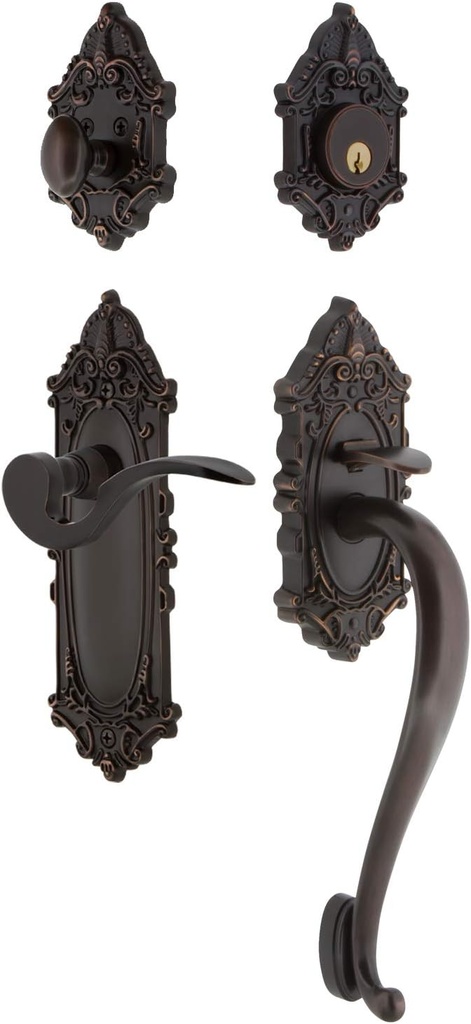 Nostalgic Warehouse Victorian Plate S Grip Entry Set Manor Lever in Timeless Bronze