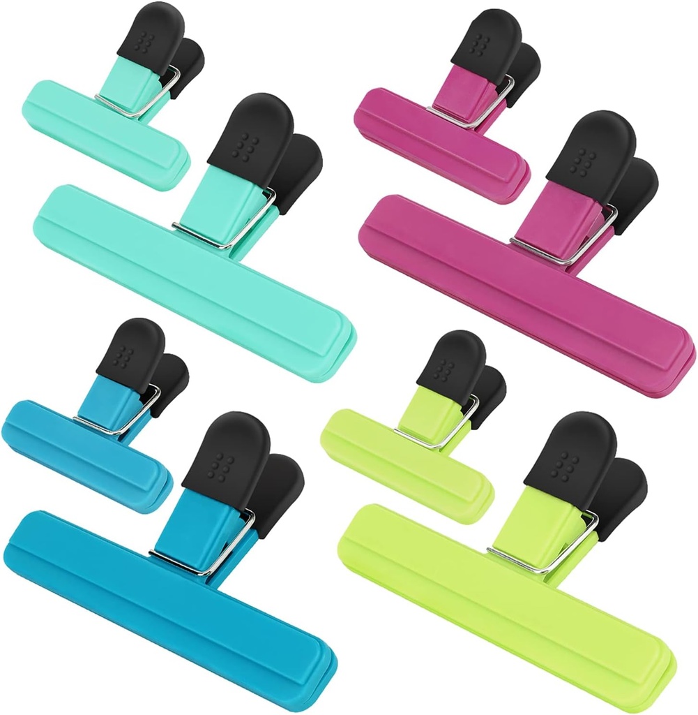 TACGEA Chip Clips, 8 Pack Food Clips, Upgrade Wide Open Bag Clips for Food Storage with Air Tight Seal Grip (4 x L, 4 x S)