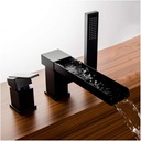 Black Waterfall Bathtub Faucet with Handheld Shower Deck Mounted Brass Bathtub Faucet Shower Single Handle 3 Holes Cold and Hot Bathtub Mixer Tap for Bathroom, Hotel