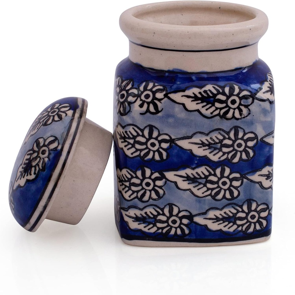 Decorative Ceramic Jar With Lid For Kitchen Pantry Countertop Home Dining Table Accessories Condiment Pickle Spice Coffee Tea Caddy Sugar Salt Herbs Food Storage Canister Holder Hand Painted