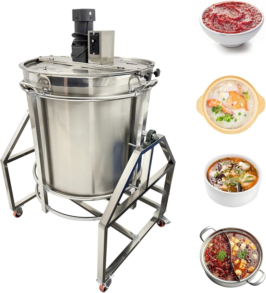 TECHTONGDA 13Gallon Automatic Cooking Pot with Stirrer Stand Mixer Commercial Food Mixer Electric Stirrer Hotpot Condiment Machine Stainless Steel Stock Pot