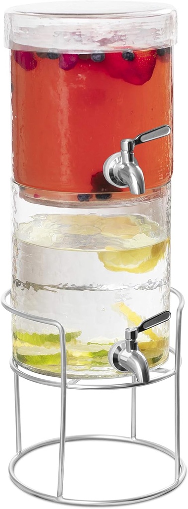 BIRDROCK HOME Stacking Beverages Dispenser with Stand & Lid – Stainless Steel Spigot – Round Jug Glass Drink - Iced Tea Juice Water Lemonade Sangria Cocktail - Dispenser for Party & Holiday - 2 Gallon
