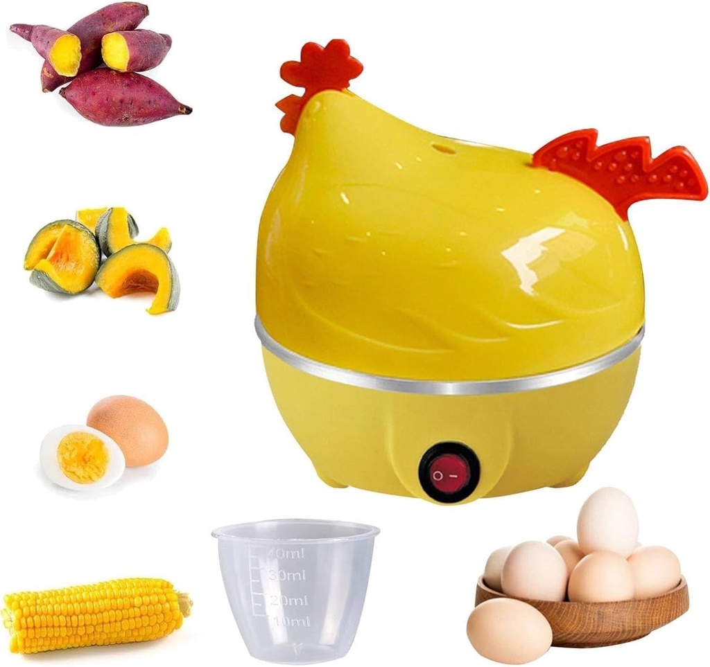 Chicken Shape Electric Egg Steamer, 7 Eggs Capacity Egg Cooker, Multifunctional Chicken Shaped Egg Boiler, Auto Shut Off For Hard Boiled, Poached, Soft Boiled Eggs (YE)