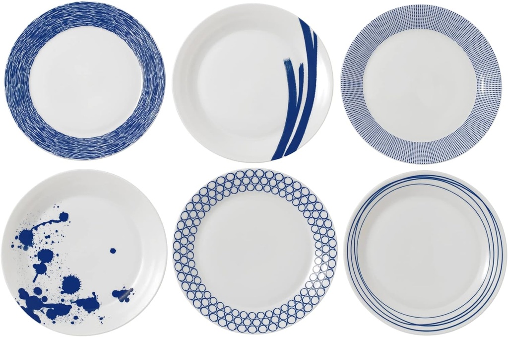 Royal Doulton Pacific Mixed Patterns Dinner Plates, 11.4", Blue/White, Set of 6