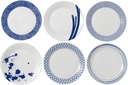 Royal Doulton Pacific Mixed Patterns Dinner Plates, 11.4", Blue/White, Set of 6