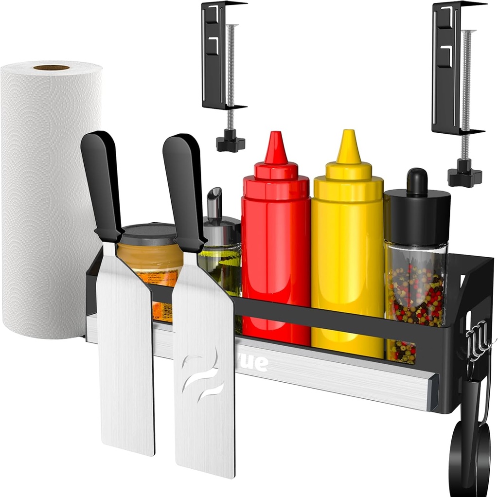 Griddle Caddy for Blackstone Griddles 17"/22"/28"/36"/Prep Cart, Space Saving Blackstone Griddle Accessories, BBQ Grill Storage Organizer with Magnetic Tool Holder & Paper Towel Holder & J-Hooks