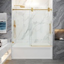Bathtub Sliding Shower Doors 56-60" W x 60" H Width Adjustable 3/8"(10mm) Frameless Clear Tempered SGCC Shatterproof Glass Stainless Steel Hardware (Brushed Gold)