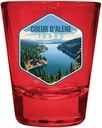 R and R Imports Coeur D'Alene Idaho Aerial Lake Design Souvenir Full Color 2oz Shot Glass Red 4-Pack