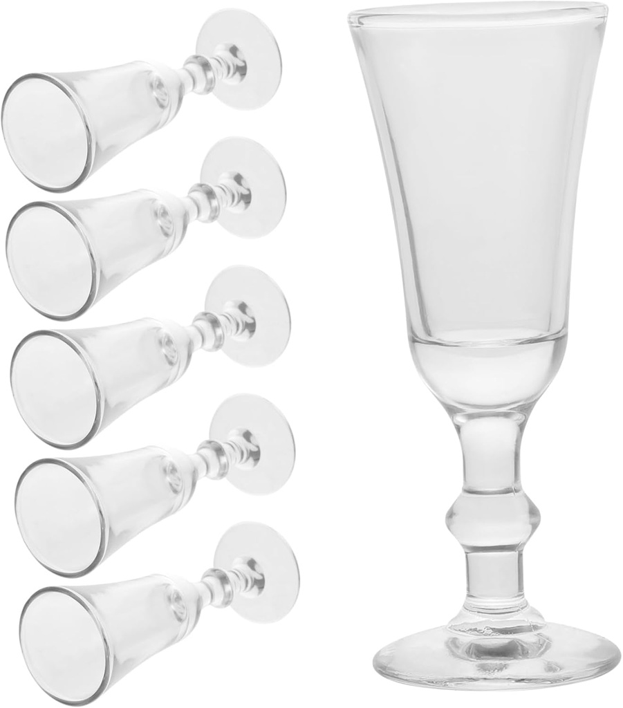 DECHOUS 6pcs Clear Cordial Glasses with Stem Stable Transparent Shot Glasses for Liquor Cocktails Wine and Drinks Bar Goblets for Party and Everyday Use