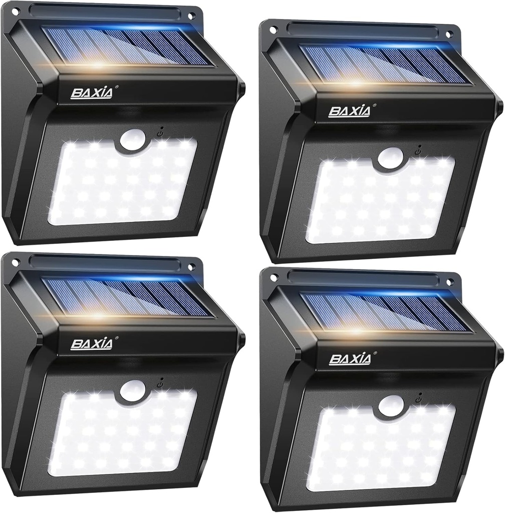 BAXIA TECHNOLOGY Solar Outdoor Lights Wireless Security Motion Sensor Solar Lights Outdoor Waterproof for Front Door,Backyard,Steps,Garage,Garden (400LM,4 Packs)