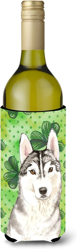 Caroline's Treasures CK1787LITERK Shamrocks Siberian Husky Wine Bottle Hugger Bottle Cooler Sleeve Hugger Machine Washable Collapsible Insulator Beverage Insulated Holder