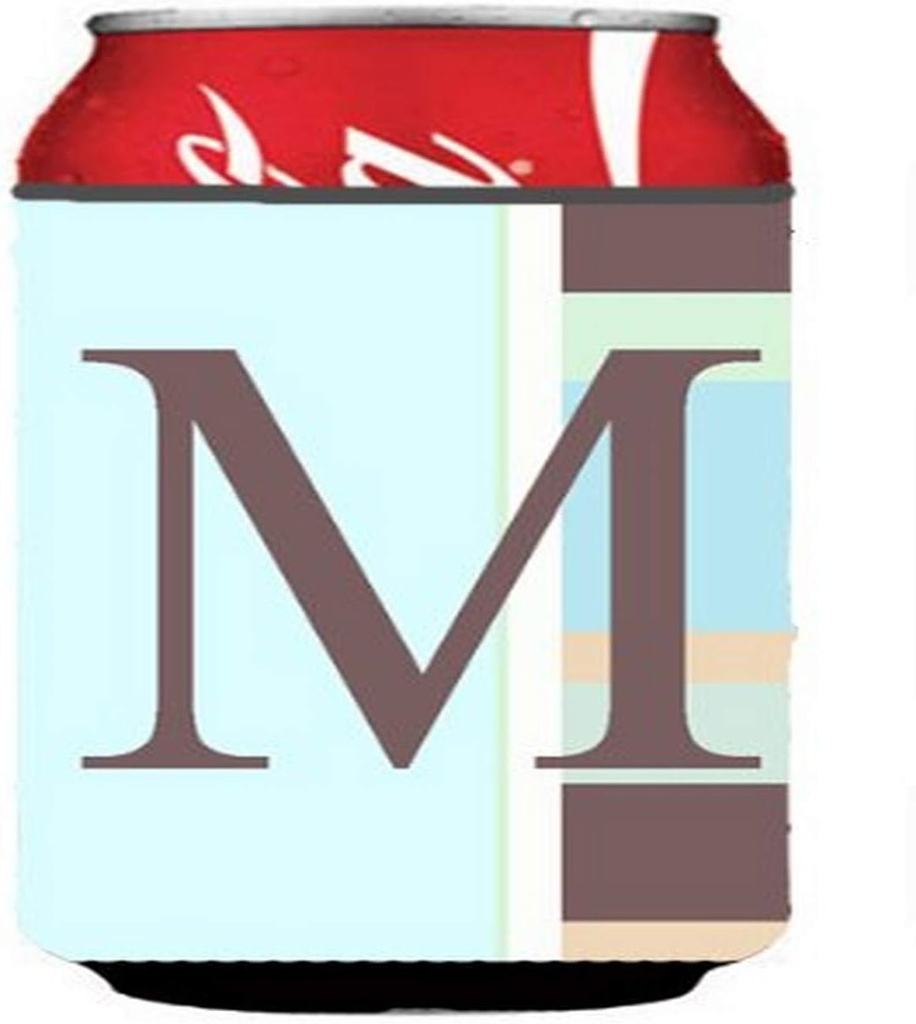 Caroline's Treasures CJ1003-MCC Letter M Initial Monogram - Blue Stripes Can or Bottle Hugger Cooler Washable Drink Sleeve Collapsible Beverage Insulated Holder, Can Hugger, Multicolor