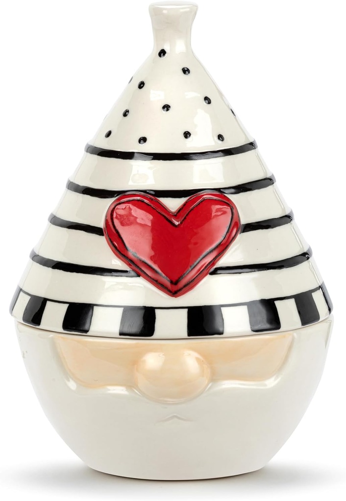 DEMDACO Heartful Home by Tracy Pesche Collection Heartful Gnome Black Striped Hat 5 x 7 Stoneware Tabletop Candy Dish Cookie Canister