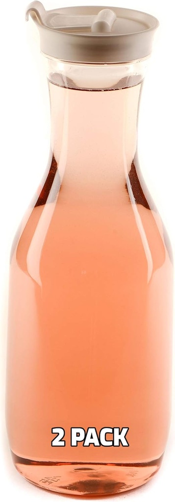 [2 PACK] Clear Plastic Heavy Duty Pitcher - Large Water Carafes, Plastic Bottles with Flip Top Lid, Beverage Pitchers with Lid - BPA Free Plastic Decanter, Juice, Ice Tea, Picnic, Catering (50 Oz)