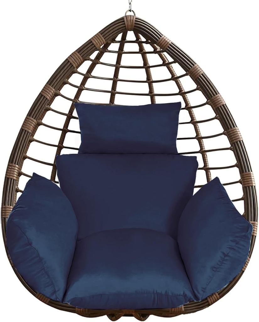 Egg Chair Cushion, Hanging Basket Hammock Seat Cushion, Thick Soft Egg Swing Chair Pad with Headrest for Patio Porch Furniture Outdoor (Navy, 39.37x45.28x4.72in)