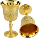 2Pcs Mini Gold Goblets - 25ml Vintage Chalice Cups for Whiskey Metal Shot Glasses with Carved Design for Parties Travel Home Decor
