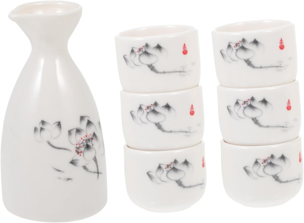 Japanese Sake Pot Set Ceramic Sake Server 4 Cups Traditional White Wine Serving for and Wine Lovers for Home Entertaining